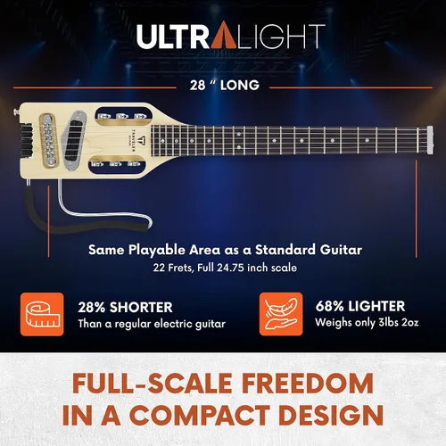 Vista 5 de Traveler Guitar Guitarra eléctrica ultraligera de arce Eléctrica portátil con reposarazo extraíble Guitarra sin cabeza a escala completa de 24