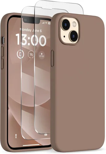 Vista 33 de Funda delgada para iPhone 13 de 6.1 pulgadas, silicona líquida a prueba de golpes, con forro de microfibra suave antiarañazos, 2 protectores