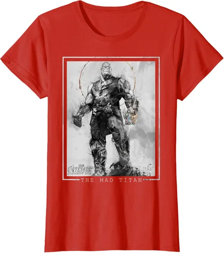 Vista 62 de Marvel Avengers Infinity War Thanos Sketch Graphic Camiseta Negro