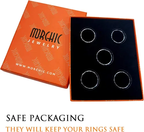 Vista 8 de Morchic - Anillos unisex de piedras de hematita, para equilibrar ansiedad, chakra raíz, (paquete de tamaños mixtos)