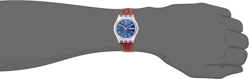 Vista 2 de Swatch Reloj analógico de cuarzo para hombre con correa de piel GE709, Marrón, Pulsera