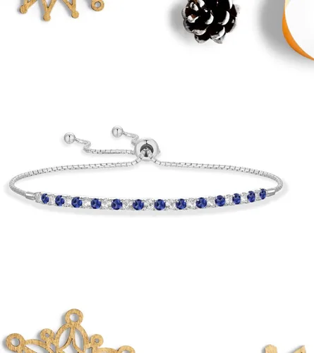 Vista 6 de Tirafina Gemstone and Lab-Created White Sapphire Adjustable Bolo Bracelet, Sterling Silver, Easy-On Easy-Off (6, 7 and 8 inch Wrist Size)