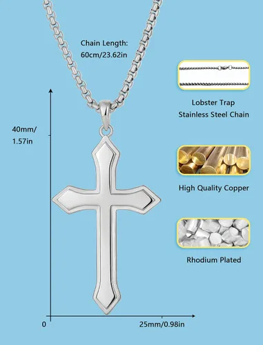 Vista 3 de Cross Pendant Necklace for Men 925 Sterling SilverCopper - Yellow Gold or Rhodium Plated Arrow Cross for Holidays Gifts
