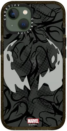 Vista 3 de CASETiFY Impact - Funda para iPhone 13 [Spider-Man Co-Lab / protección contra caídas de 6.6 pies] - Máscara Venom - Negro transparente Spider Man