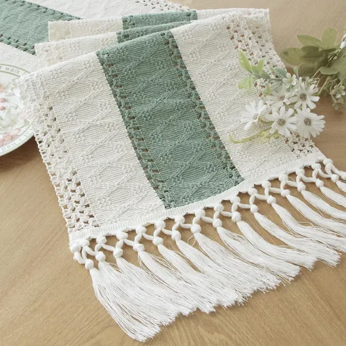 Vista 39 de FEXIA Camino de mesa bohemio para decoración del hogar, 12 x 72 pulgadas, decoración rústica de macramé Beige