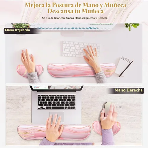 Vista 6 de Gimars Juego Mejorado Ampliado de Almohadilla de Apoyo para Muñeca de Teclado de Espuma Viscoelástica de Gel, Diseño Ergonómico Cómodo para oro rosa