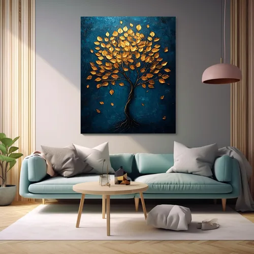 Vista 4 de VOCBAN Tree of Life Wall Art The Picture Artwork Canvas Prints Tree Pictures Poster Retro Artwork for Bedroom Living Room Home Decoration(blue blue
