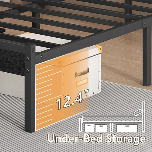 Vista 4 de CLIBFENG Base de cama tamaño individual con estación de carga USB, marco de cama LED con cabecera de almacenamiento de madera, cama de plataforma