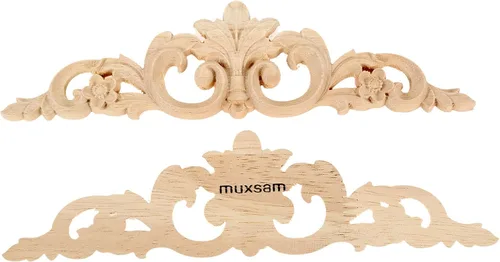 Vista 8 de MUXSAM Apliques de madera tallada, calcomanías largas de madera para moldear, incrustaciones de roseta para puerta, pared, repisa, armario, puerta
