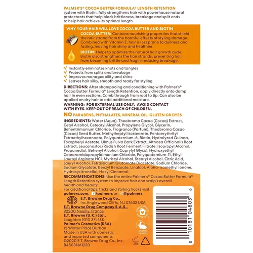 Vista 12 de Palmer's Acondicionador sin enjuague de Mantequilla de Cacao y Biotina para retener el largo, fortalece, minimiza el encrespamiento y desenreda