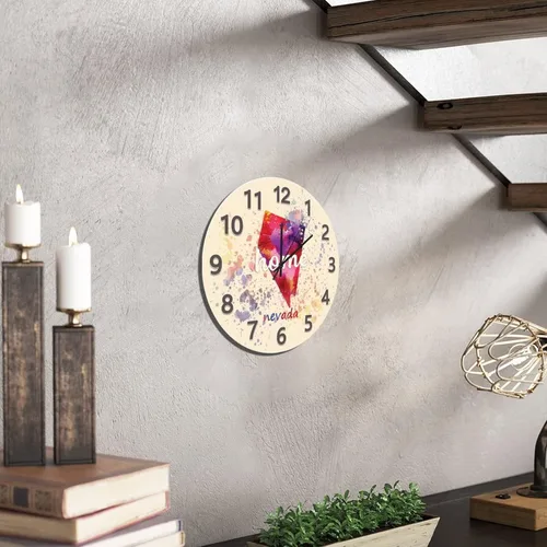 Vista 6 de UFunhome Reloj de pared con mapa del estado de Nevada, acuarela, Estados Unidos, reloj redondo de madera, funciona con pilas, silencioso, sin