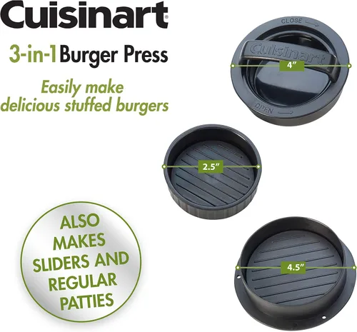 Vista 6 de Cuisinart Prensa de hamburguesas rellena 3 en 1, máquina antiadherente para hacer hamburguesas rellenas, accesorio para parrilla para hacer