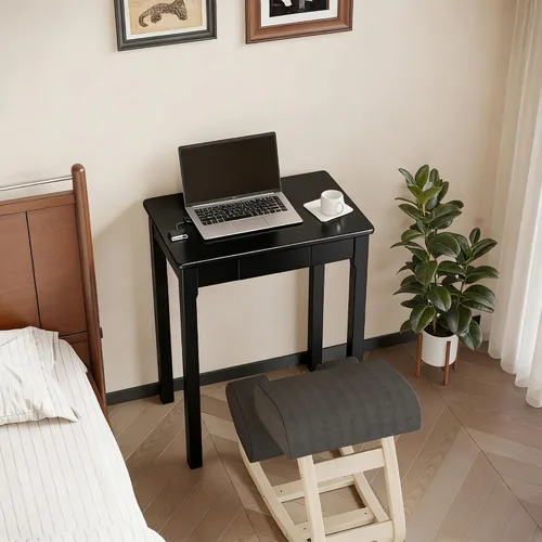 Vista 8 de Escritorio de madera maciza con cajones, escritorios estrechos simples de 24 x 16 pulgadas, mesa de estudio de madera de goma, escritorio pequeño