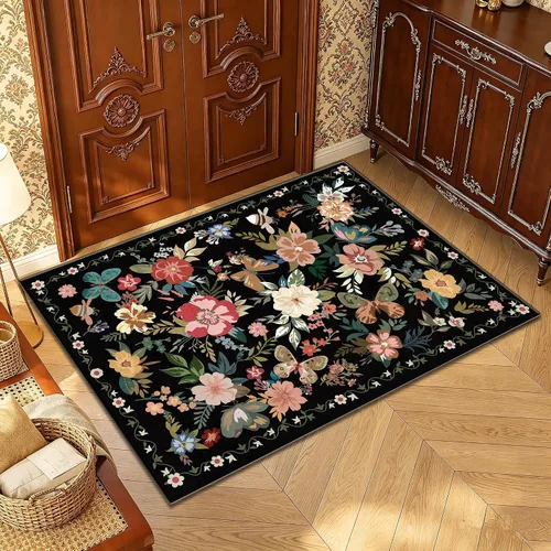 Vista 58 de UKELER Tapete antideslizante para puerta, alfombras de acento modernas para entrada, estilo romántico campestre americano, alfombras de algodón