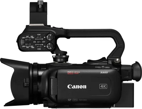 Vista 4 de Canon Videocámara profesional UHD 4K XA60 (5733C002) + tarjeta de memoria de 64 GB + batería + cargador + kit de filtro + bolsa + luz LED + lente