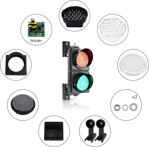 Vista 6 de BBMI Luz de tráfico de 3.937 in (4 pulgadas), DC9-36V señal de parada y marcha rojo/verde, carcasa de PC, impermeable, IP65, luz de advertencia