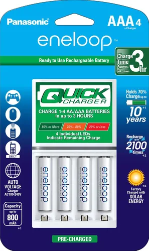 Vista 2 de eneloop Panasonic K-KJ55M3A4BA Cargador Rápido Individual Avanzado de 3 Horas para Baterías y Baterías Recargables Precargadas BK-4MCCA4BA AAA 2100