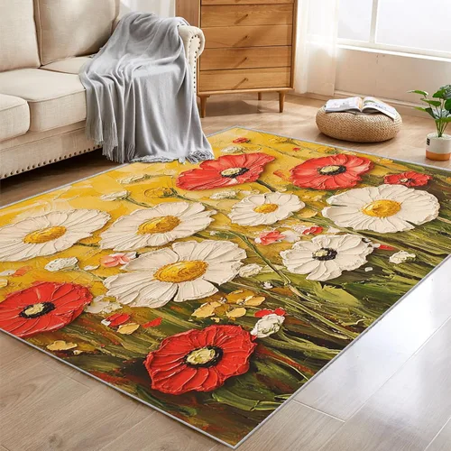 Vista 3 de Daisy Rugs for Entryway, 2x3 ft, Oil Painting Flower Area Rugs for Bedroom Kitchen Entrance, Soft Non Slip Washable Botanical Floral Indoor Door Mat