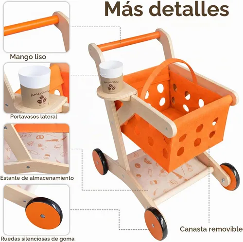 Vista 2 de Carro de compras de madera del andador del bebé para los niños pequeños