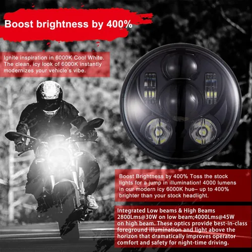 Vista 2 de Faro LED proyección Wisamic 5 – 3/4 pulgadas 5.75 pulgadas Daymaker para motocicletas Harley-Davidson 9 piezas foco, Negro
