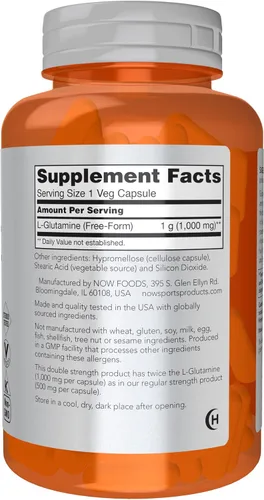 Vista 2 de NOW Foods Nutrición deportiva, L-glutamina, doble fuerza 1,000 mg, aminoácidos, 120 cápsulas vegetales