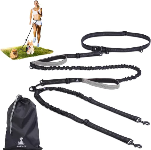 Vista 25 de SparklyPets Correa doble elástica para perro con 2 correas para perros con soporte trasero - Correa doble para perros para razas medianas y medianas