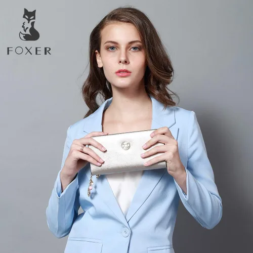 Vista 7 de FOXER - Billetera de piel para mujer con dos divisiones tarjetero y correa para la muñeca