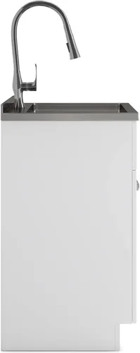 Vista 7 de SIMPLIHOME Beckham - Lavabo y armario de lavandería todo en uno de 24 pulgadas de ancho en acabado blanco puro, gabinete de fregadero de acero