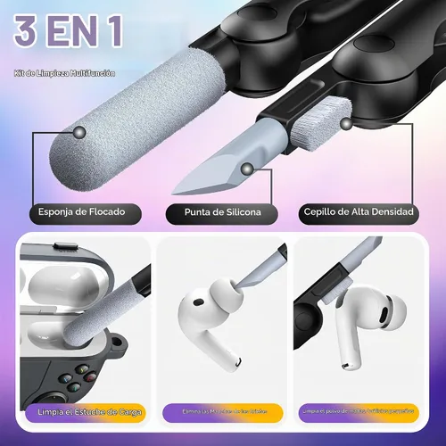 Vista 7 de R-fun Funda para AirPods Pro 3, diseño de consola de juegos de silicona para Apple AirPods Pro de 3ª generación (cable USB-C), con kit limpiador