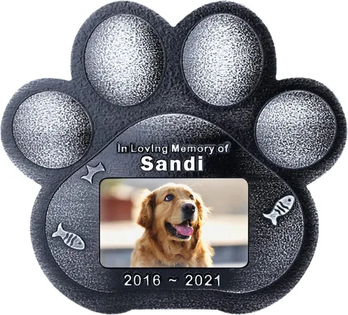 Vista 8 de Piedra sepulcral para mascotas para perros o gatos con placa grabada, piedra conmemorativa para césped y jardín, nombre personalizado y mensaje