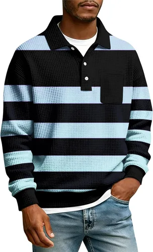 Vista 22 de Camisas de manga larga con botones a cuadros para hombre, con cuello de manga larga, estilo casual, elegante, a cuadros