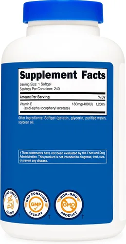 Vista 5 de Nutricost Vitamina E 400 UI, 240 Cápsulas de gelatina blanda - Sin gluten, sin OMG