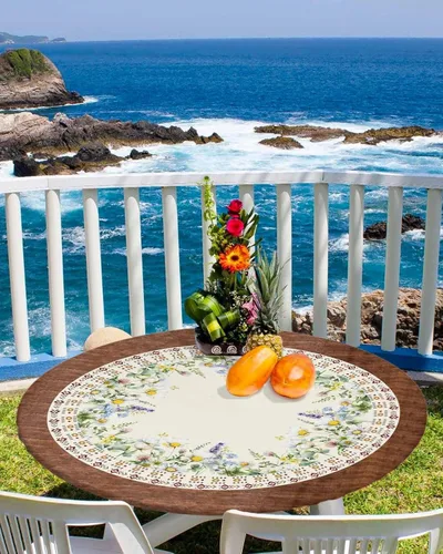 Vista 10 de Mantel Ajustado de Hongos para Mesa Redonda, Cubierta de Mesa de Cocina Botánica Pastoral Floral con Borde Elástico Tela Impermeable, Cubiertas Negro