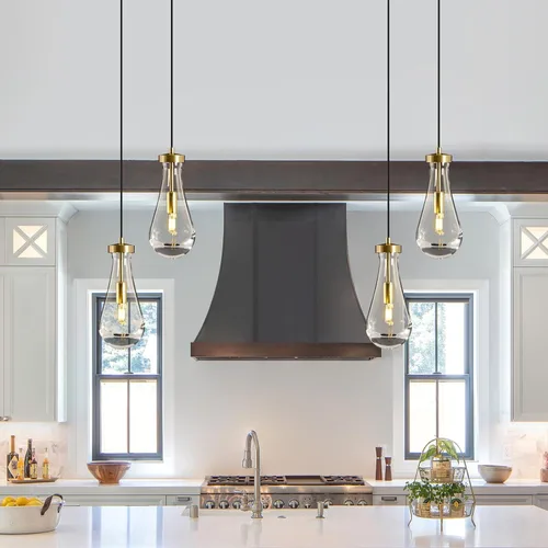 Vista 7 de Lámparas Colgantes de Gota de Lluvia para Isla de Cocina: Lámparas de Gota de Lluvia de Cristal de 2 Luces - Lámparas de Latón Dorado para sobre