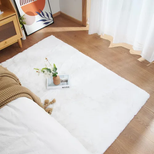 Vista 87 de Ghouse Alfombra ultrasuave de pelo sintético de conejo 2x3, alfombras lavables a máquina para dormitorio, alfombras esponjosas para sala de estar