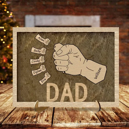 Vista 2 de regalo del día del padre, regalo de papá personalizado, puño personalizado firma de la huella de mano, cumpleaños del abuelo. letrero de papá