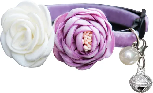 Vista 7 de Fupo Collar de gato - Breakaway ajustable con campana y flor (rosa)