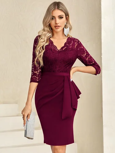 Vista 3 de Miusol Vestido de cóctel retro con cuello en V y encaje floral para mujer