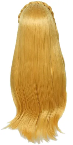 Vista 6 de Linfairy Peluca larga rubia para mujer, pelucas de cosplay de Halloween con 2 orejas de elfo