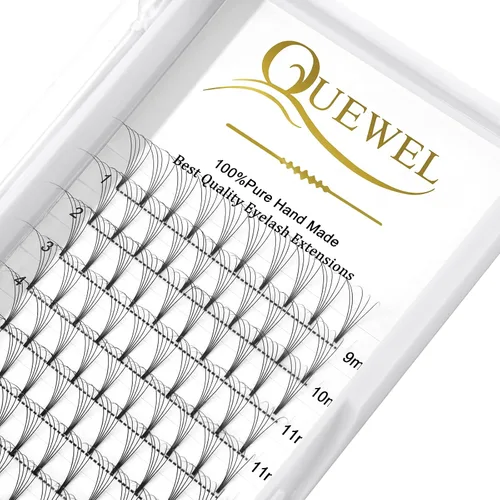Vista 64 de QUEWEL Extensiones de Pestañas Prehechas en Ventilador, Extensiones de Pestañas Prehechas 3D de 0.07mm de Grosor, Rizado C, 8mm de Volumen