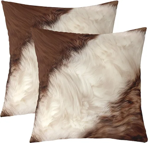 Vista 35 de Juego de 2 fundas de almohada con estampado de piel de vaca de 16"x16", fundas de cojín de piel de vaca para sala de estar, dormitorio, casa