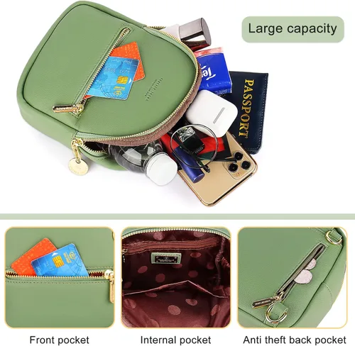 Vista 2 de Aeeque Mini mochila para mujer bolsa cruzada de cuero para teléfono bolsa de hombro pequeña Viajar