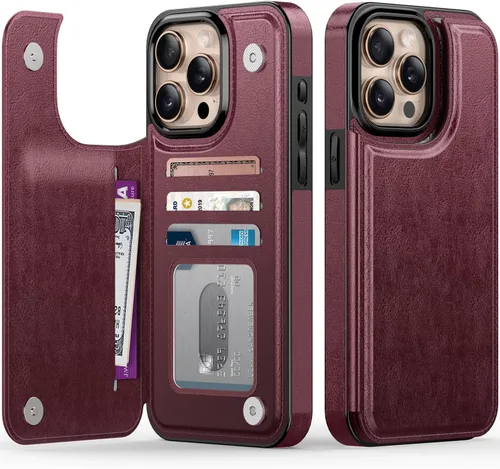 Vista 281 de LETO para iPhone 15 Pro Funda tipo cartera - Tapa tipo folio con patada - Diseños de moda - Tarjetero - Funda protectora para mujeres y niñas - 6.1