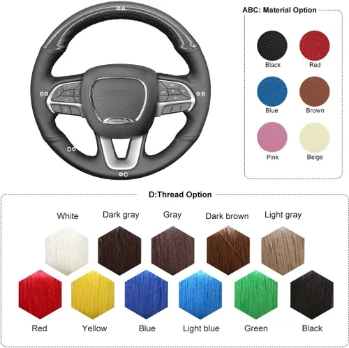 Vista 5 de MEWANT Funda de volante para Dodge Challenger 2015-2021 / Dodge Charger 2015-2021/Dodge Durango 2018-2021 de cuero de microfibra cosida a mano