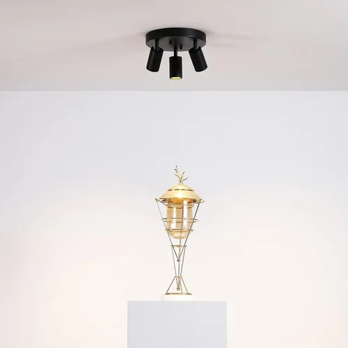 Vista 4 de Shura - Lámpara de techo LED redonda integrada de 3 luces negras con cabezales giratorios, luz de techo ajustable de montaje empotrado, 3000 K, 1365