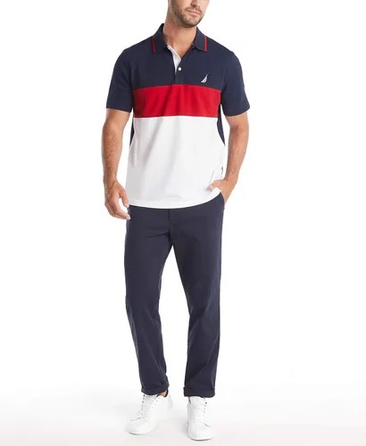 Vista 2 de Nautica Polo de manga corta 100 algodón con bloques de color piqué para hombre