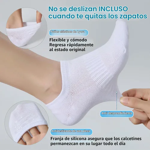 Vista 5 de ATBITER 12 pares de calcetines invisibles para mujer, tobillo bajo 12 pares-6blanco+6negro