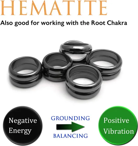 Vista 55 de Morchic - Anillos unisex de piedras de hematita, para equilibrar ansiedad, chakra raíz, (paquete de tamaños mixtos)