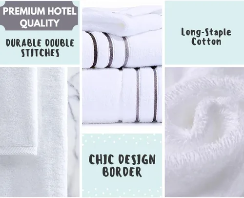 Vista 4 de Juego de toallas de baño, toalla blanca para baño, calidad de hotel y spa de lujo, 100% algodón. Incluye 2 toallas de baño grandes, 2 toallas