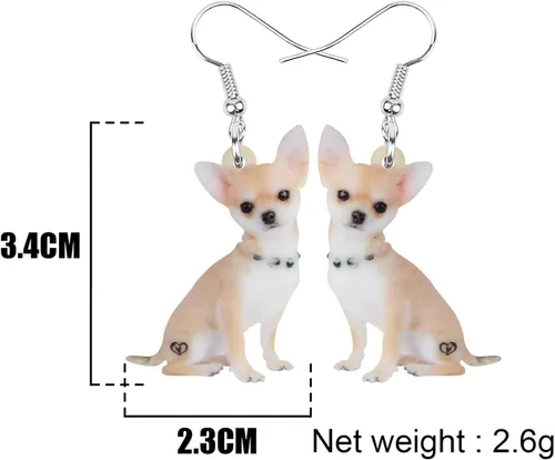 Vista 5 de NEWEI Aretes colgantes de acrílico para perros de Chihuahua para mujeres, niños, cachorros, animales, joyería de regalo